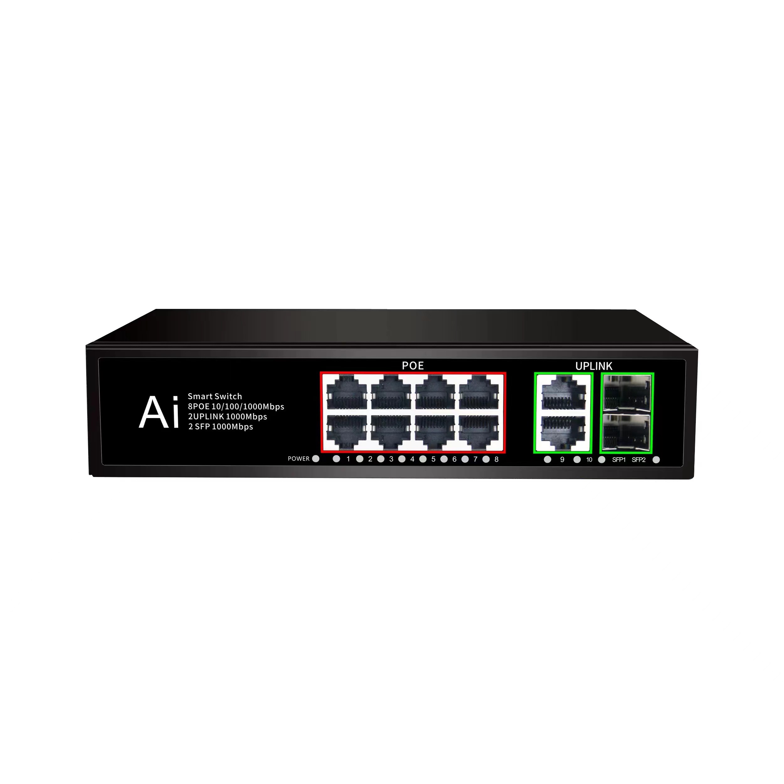 Коммутатор POE 08G22GB (8Poe 100mb+2Uplink 1000mb+2 SFP 1000mb)