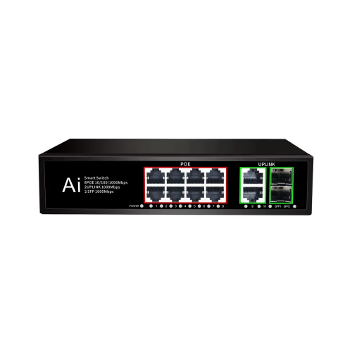 RU-08G22GB (8Poe 1000mb+2Uplink 1000mb+2 SFP 1000mb), черный